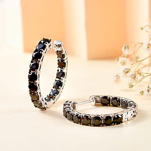Thai Black Spinel Inside-Out Hoop Earrings in Rhodium Over Sterling Silver 9.25 ctw