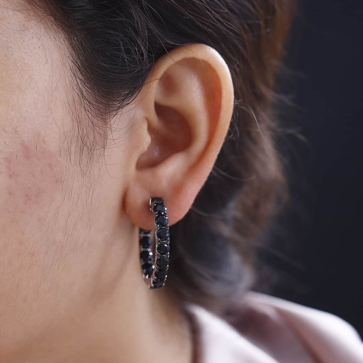 Thai Black Spinel Inside-Out Hoop Earrings in Rhodium Over Sterling Silver 9.25 ctw image number 2