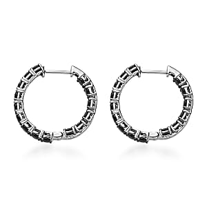 Thai Black Spinel Inside-Out Hoop Earrings in Rhodium Over Sterling Silver 9.25 ctw