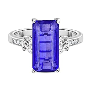 Tanzanite Color Quartz and White Zircon 5.95 ctw Ring in Rhodium Over Sterling Silver (Size 6.5)