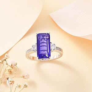 Tanzanite Color Quartz and White Zircon 5.95 ctw Ring in Rhodium Over Sterling Silver (Size 6.5)