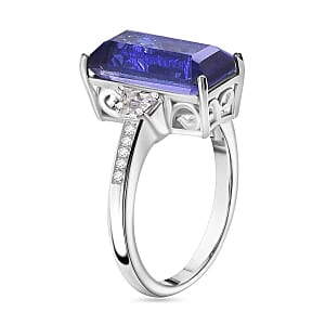 Tanzanite Color Quartz and White Zircon 5.95 ctw Ring in Rhodium Over Sterling Silver (Size 6.5)