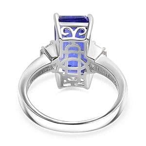 Tanzanite Color Quartz and White Zircon 5.95 ctw Ring in Rhodium Over Sterling Silver (Size 6.5)