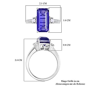 Tanzanite Color Quartz and White Zircon 5.95 ctw Ring in Rhodium Over Sterling Silver (Size 6.5)