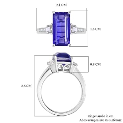 Tanzanite Color Quartz and White Zircon 5.95 ctw Ring in Rhodium Over Sterling Silver (Size 6.5)