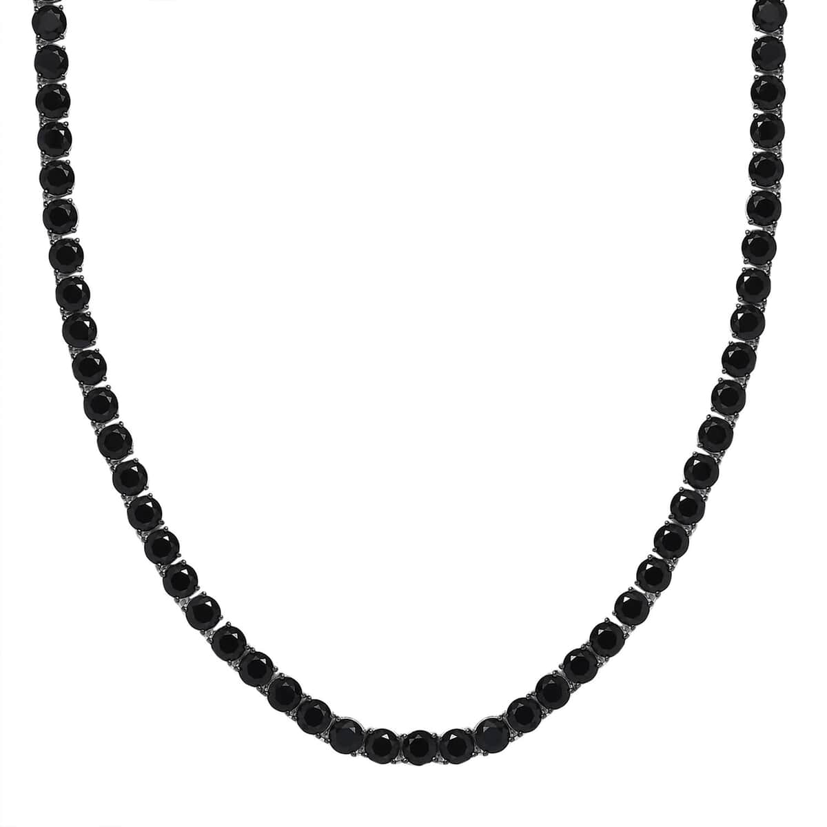 Thai Black Spinel Tennis Necklace 18 Inches in Rhodium Over Sterling Silver 49.85 ctw image number 0