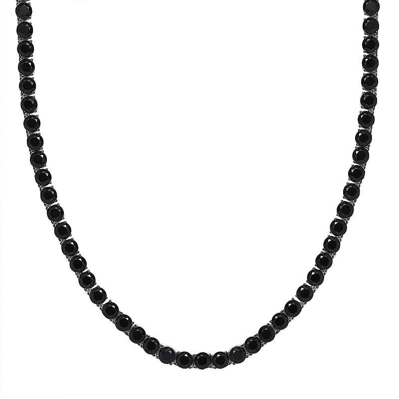 D'Joy Thai Black Spinel Tennis Necklace 18 Inches in Rhodium Over Sterling Silver 49.85 ctw