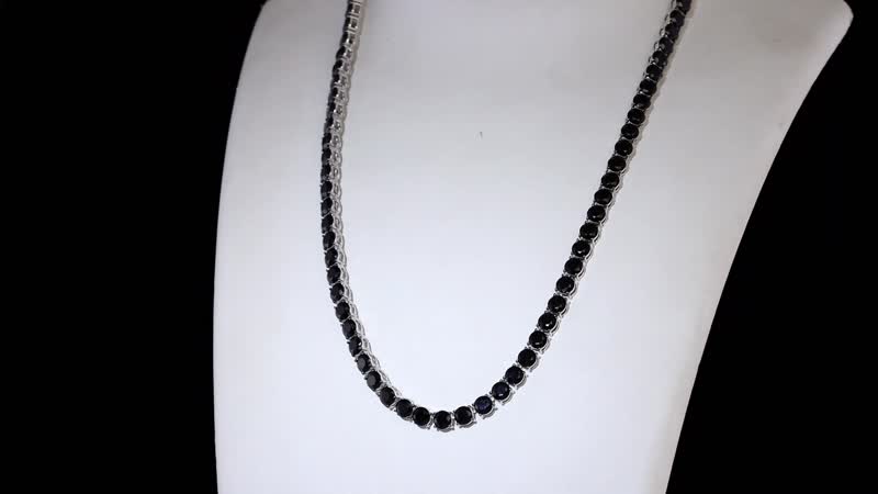 D'Joy Thai Black Spinel Tennis Necklace 18 Inches in Rhodium Over Sterling Silver 49.85 ctw
