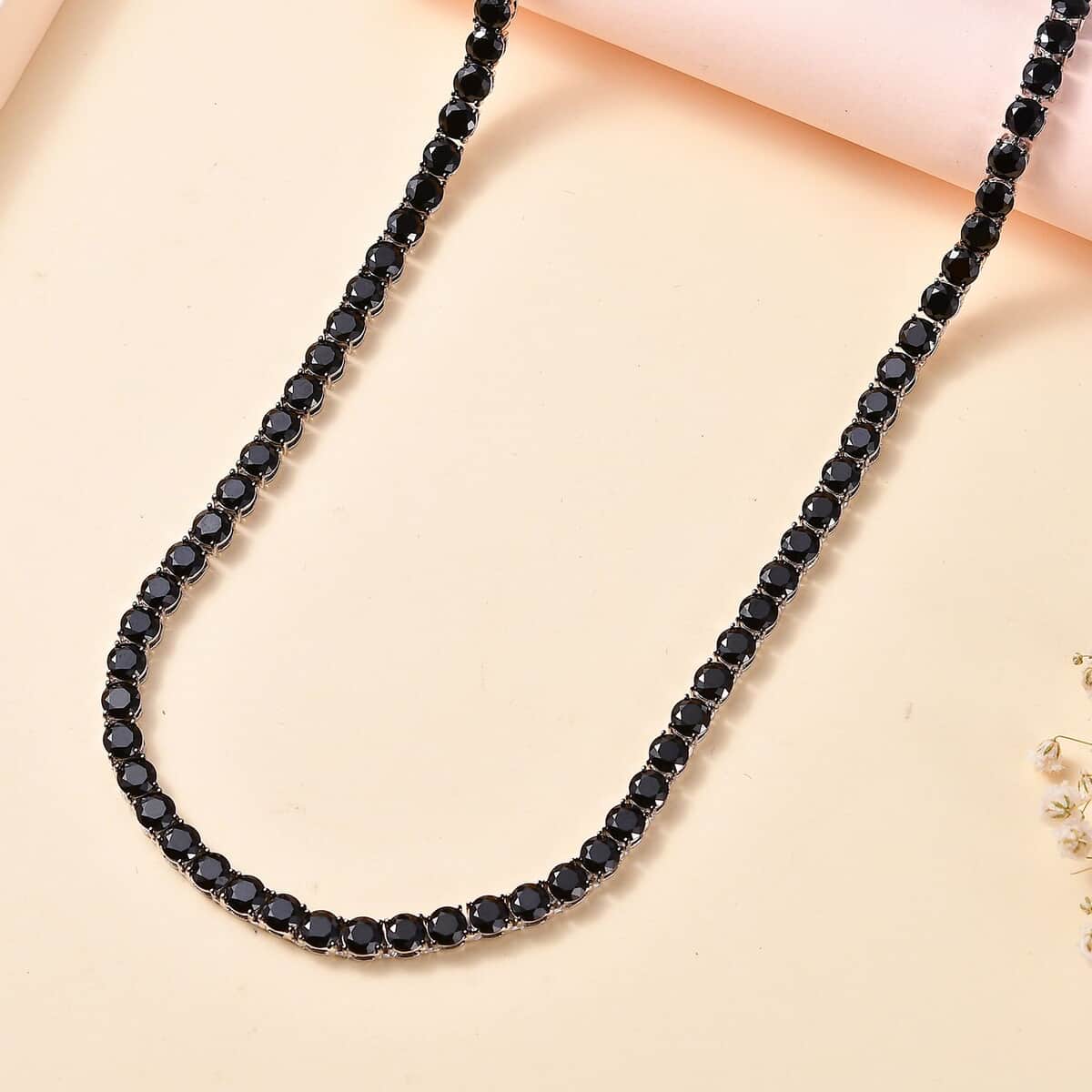 Thai Black Spinel Tennis Necklace 18 Inches in Rhodium Over Sterling Silver 49.85 ctw image number 1