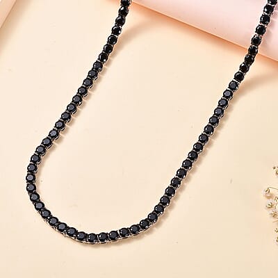 D'Joy Thai Black Spinel Tennis Necklace 18 Inches in Rhodium Over Sterling Silver 49.85 ctw