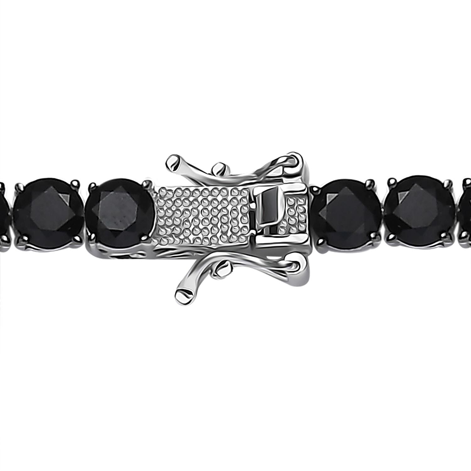 D'Joy Thai Black Spinel Tennis Necklace 18 Inches in Rhodium Over Sterling Silver 49.85 ctw