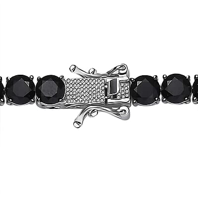 D'Joy Thai Black Spinel Tennis Necklace 18 Inches in Rhodium Over Sterling Silver 49.85 ctw