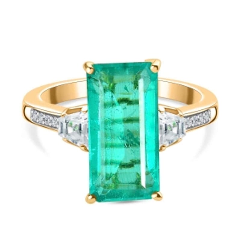 Emeraldine Triplet Quartz and White Zircon 5.95 ctw Ring in 18K Vermeil Yellow Gold Over Sterling Silver (Size 11.5)