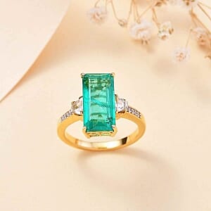 Emeraldine Triplet Quartz and White Zircon 5.95 ctw Ring in 18K Vermeil Yellow Gold Over Sterling Silver (Size 11.5)
