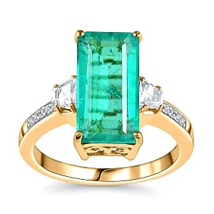 Emeraldine Triplet Quartz and White Zircon 5.95 ctw Ring in 18K Vermeil Yellow Gold Over Sterling Silver (Size 11.5)