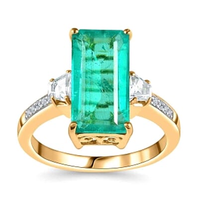 Emeraldine Triplet Quartz and White Zircon 5.95 ctw Ring in 18K Vermeil Yellow Gold Over Sterling Silver (Size 11.5)