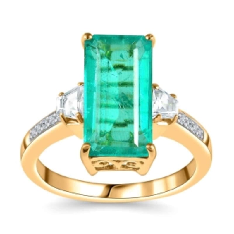 Emeraldine Triplet Quartz and White Zircon 5.95 ctw Ring in 18K Vermeil Yellow Gold Over Sterling Silver (Size 11.5)