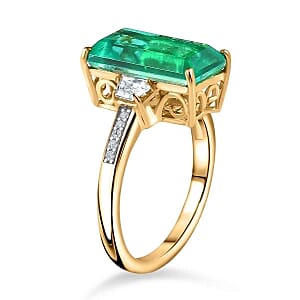 Emeraldine Triplet Quartz and White Zircon 5.95 ctw Ring in 18K Vermeil Yellow Gold Over Sterling Silver (Size 11.5)