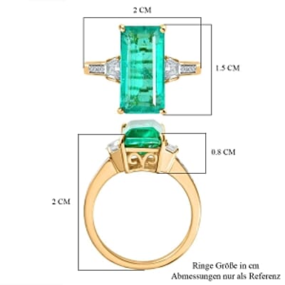 Emeraldine Triplet Quartz and White Zircon 5.95 ctw Ring in 18K Vermeil Yellow Gold Over Sterling Silver (Size 11.5)