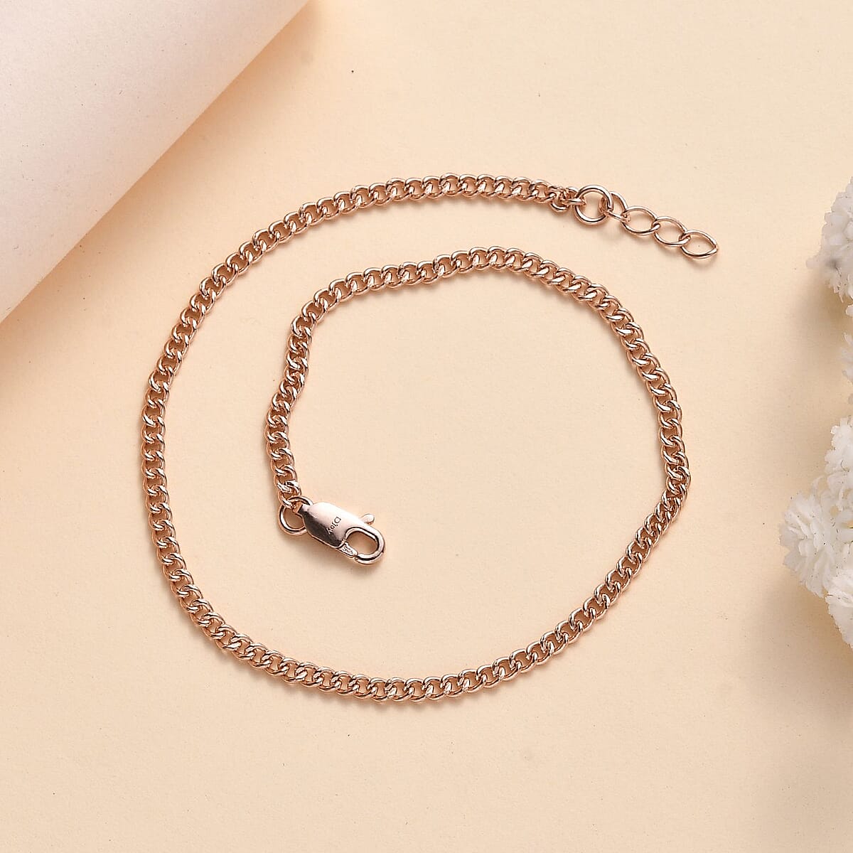 14K Rose Gold Over Sterling Silver Chain Anklet (9 In) 3.60 Grams image number 1