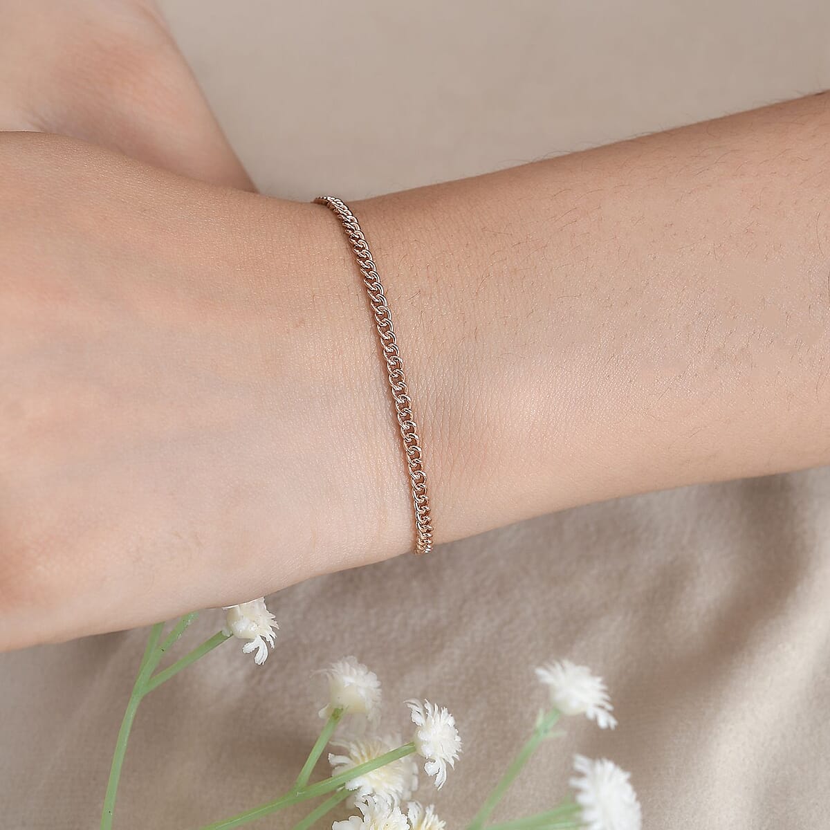 14K Rose Gold Over Sterling Silver Chain Anklet (9 In) 3.60 Grams image number 2