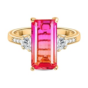 Sunset Quartz and White Zircon 5.95 ctw Ring in 18K Vermeil Yellow Gold Over Sterling Silver (Size 11.5)