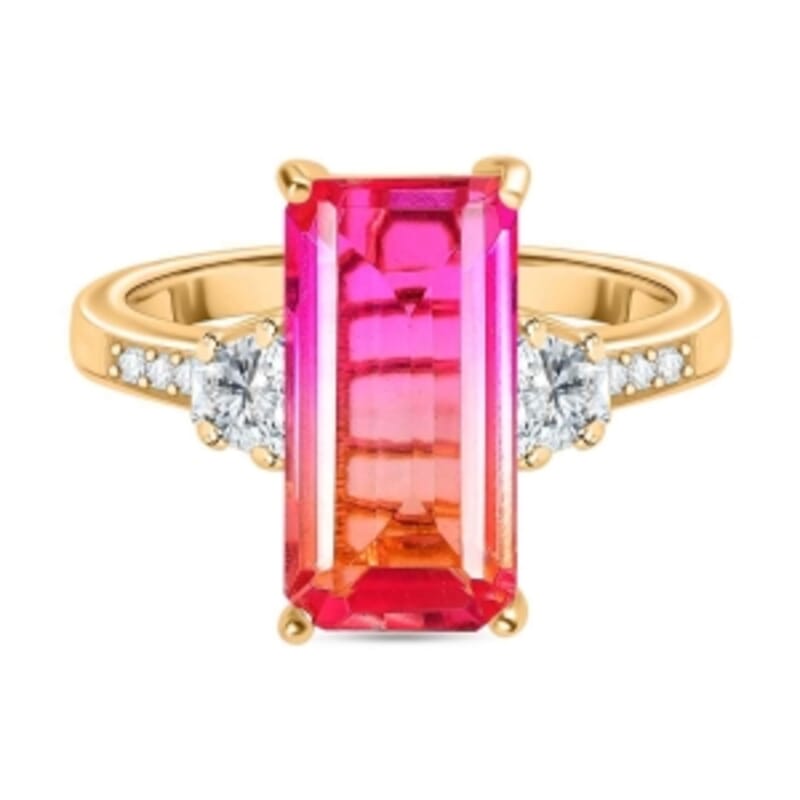 Sunset Quartz and White Zircon 5.95 ctw Ring in 18K Vermeil Yellow Gold Over Sterling Silver (Size 11.5)