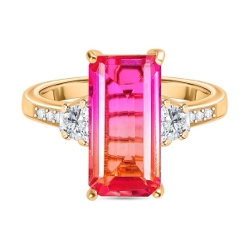 Sunset Quartz and White Zircon 5.95 ctw Ring in 18K Vermeil Yellow Gold Over Sterling Silver (Size 11.5)