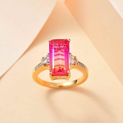 Sunset Quartz and White Zircon 5.95 ctw Ring in 18K Vermeil Yellow Gold Over Sterling Silver (Size 11.5)