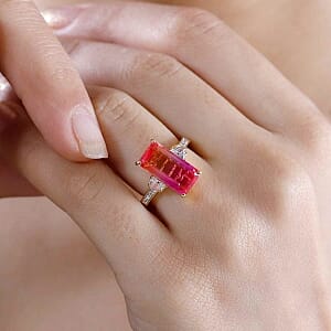 Sunset Quartz and White Zircon 5.95 ctw Ring in 18K Vermeil Yellow Gold Over Sterling Silver (Size 11.5)