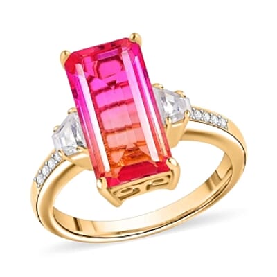 Sunset Quartz and White Zircon 5.95 ctw Ring in 18K Vermeil Yellow Gold Over Sterling Silver (Size 11.5)