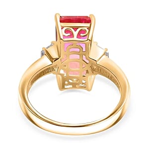 Sunset Quartz and White Zircon 5.95 ctw Ring in 18K Vermeil Yellow Gold Over Sterling Silver (Size 11.5)