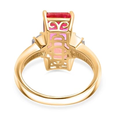 Sunset Quartz and White Zircon 5.95 ctw Ring in 18K Vermeil Yellow Gold Over Sterling Silver (Size 11.5)