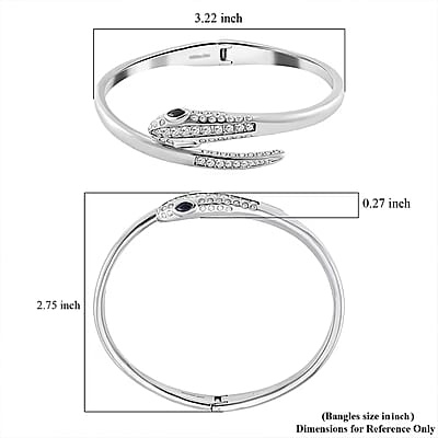 Black Glass and Simulated Diamond Bangle Bracelet in Stainless Steel (8.0 In)