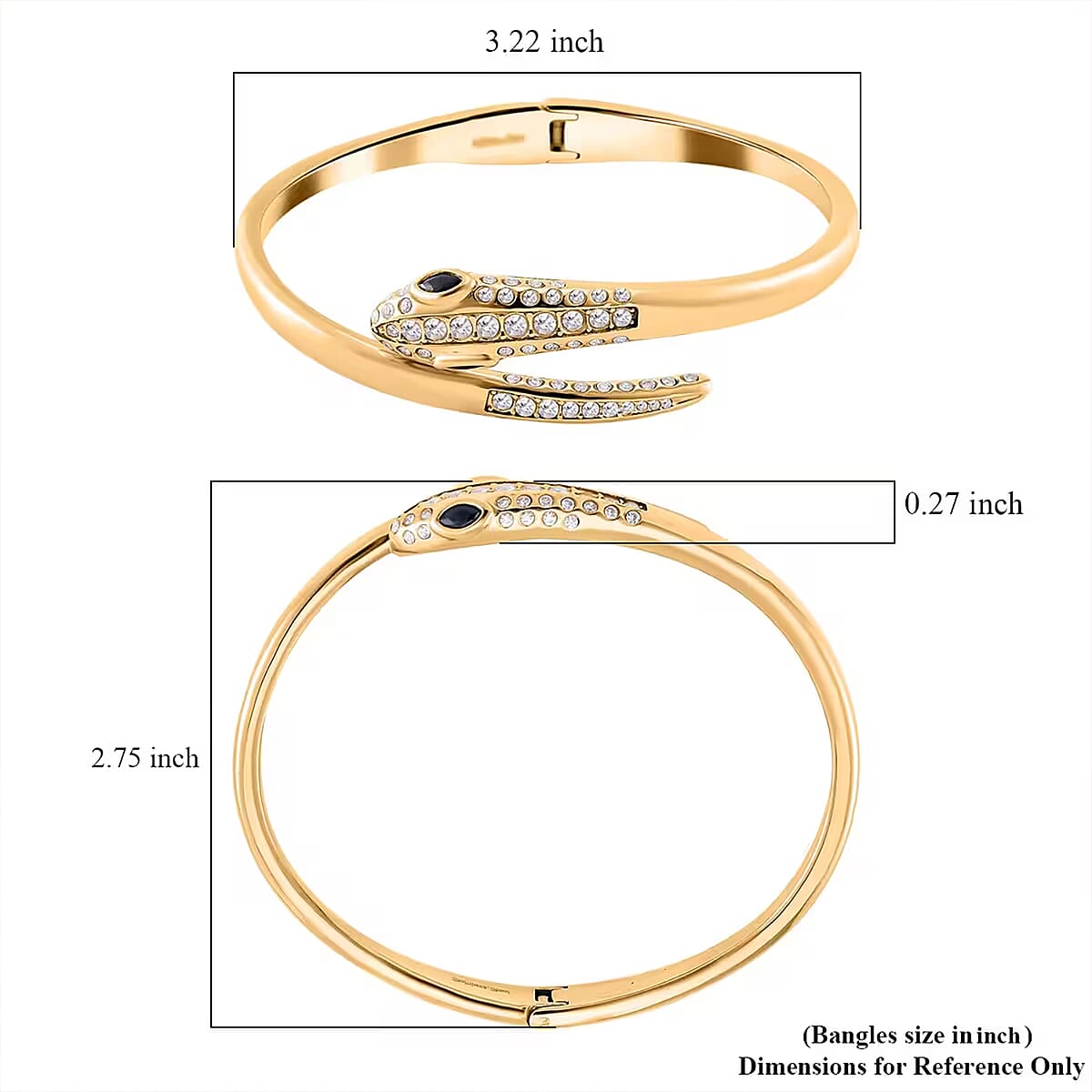 Black Glass and Simulated Diamond Bangle Bracelet in ION Plated YG Stainless Steel (8.0 In) image number 6