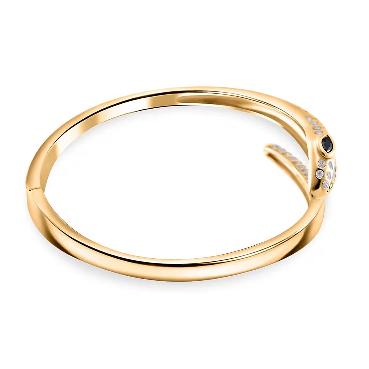 Black Glass and Simulated Diamond Bangle Bracelet in ION Plated YG Stainless Steel (8.0 In) image number 7