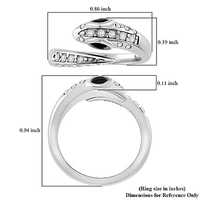 Black Glass and Simulated Diamond Snake Ring in Stainless Steel (Size 6.0)