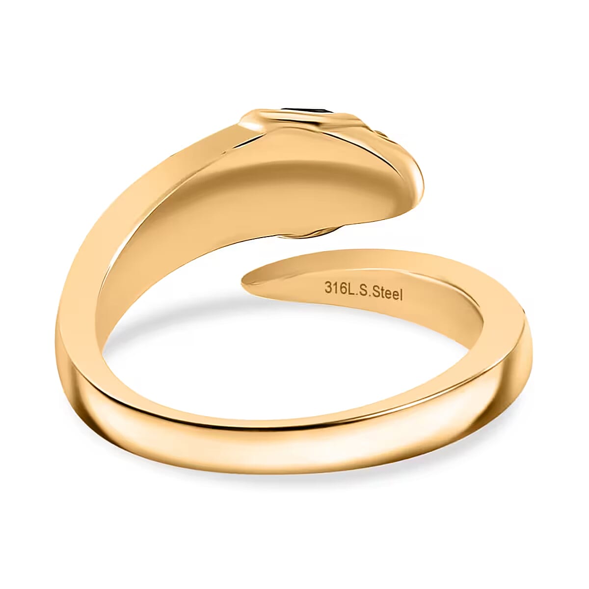 Black Glass and Simulated Diamond Snake Ring in ION Plated YG Stainless Steel (Size 7.0) image number 7