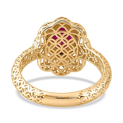 Mirage Collection 10K Yellow Gold Premium Montepuez Ruby and Natural Champagne Diamond Ring (Size 6.0) 1.75 ctw