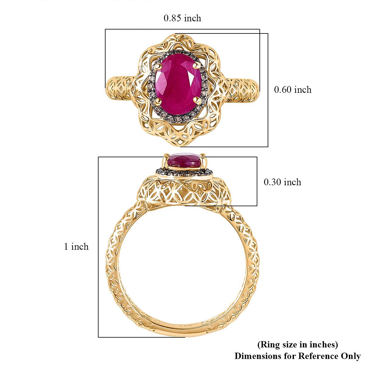 Mirage Collection 10K Yellow Gold Premium Montepuez Ruby and Natural Champagne Diamond Ring (Size 6.0) 1.75 ctw image number 5