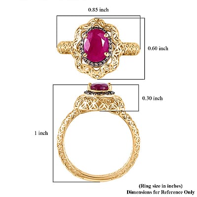 Mirage Collection 10K Yellow Gold Premium Montepuez Ruby and Natural Champagne Diamond Ring (Size 6.0) 1.75 ctw