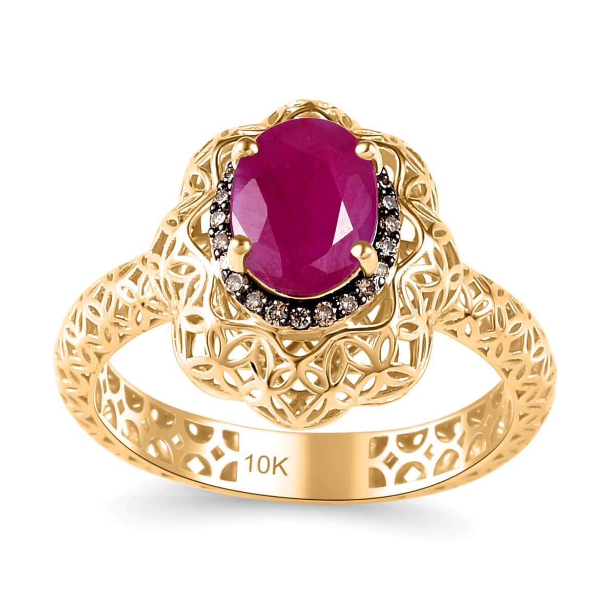 Mirage Collection 10K Yellow Gold Premium Montepuez Ruby and Natural Champagne Diamond Ring (Size 7.0) 1.75 ctw image number 0