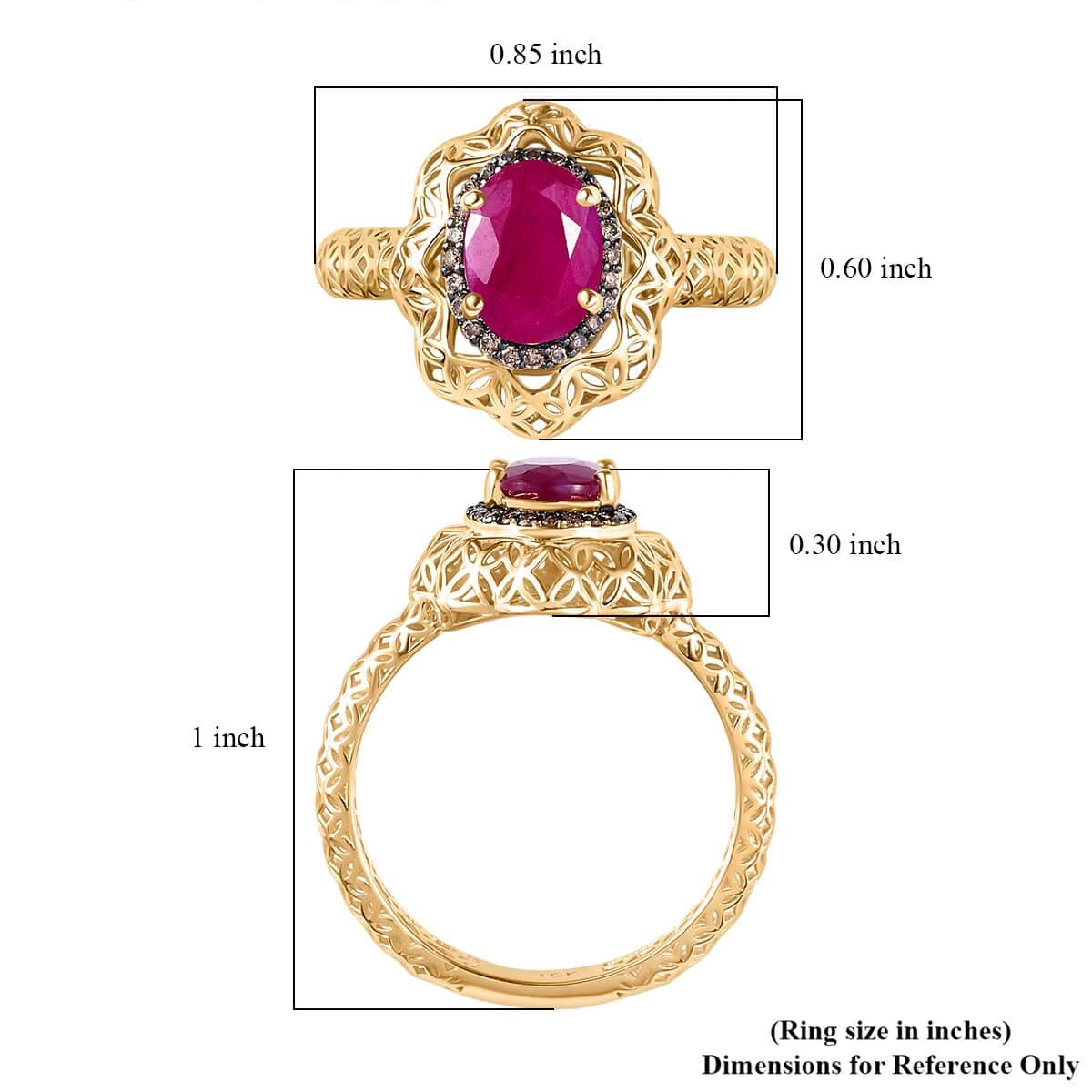 Mirage Collection 10K Yellow Gold Premium Montepuez Ruby and Natural Champagne Diamond Ring (Size 7.0) 1.75 ctw image number 5