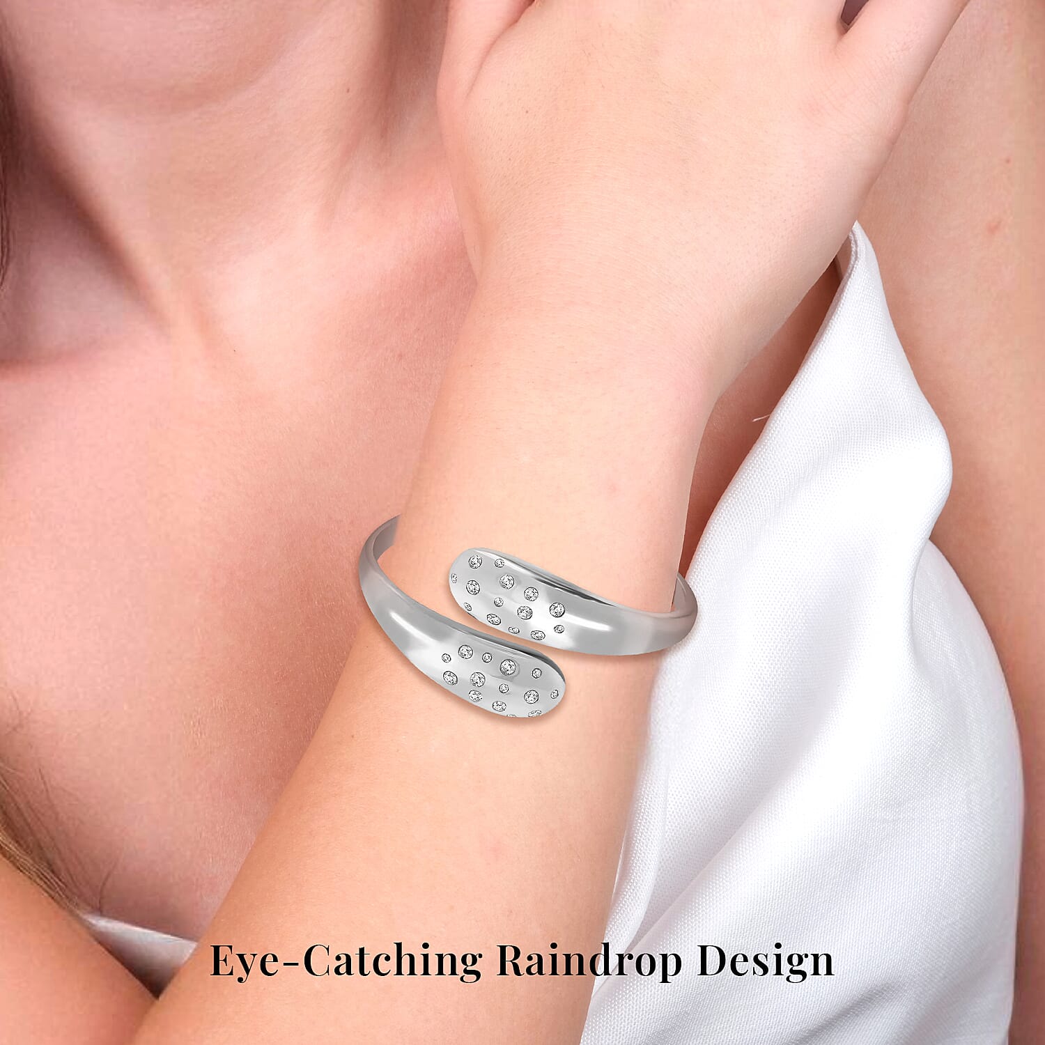Simulated Diamond Raindrop Bangle Bracelet in Stainless Steel (8.0 In)