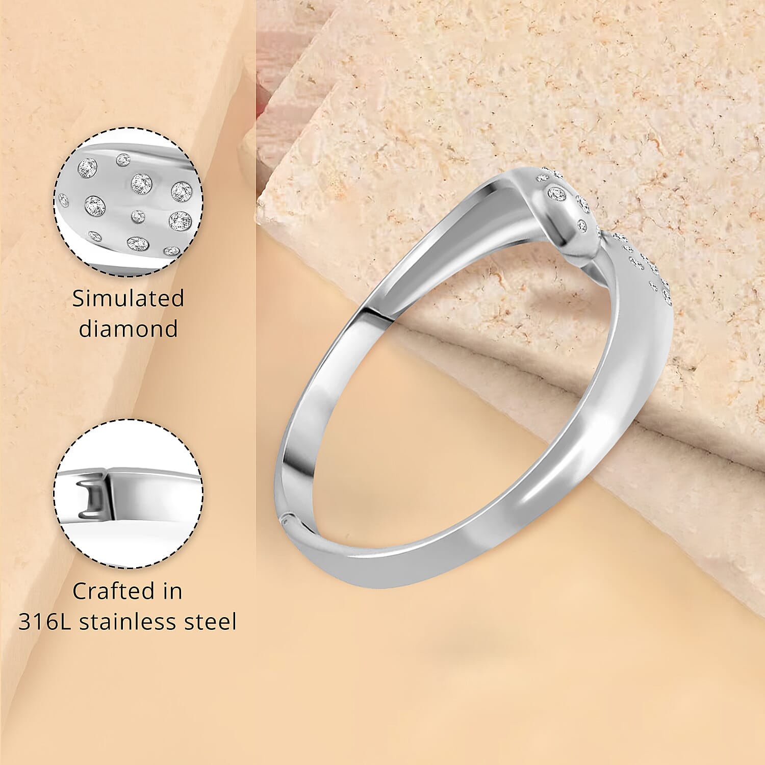 Simulated Diamond Raindrop Bangle Bracelet in Stainless Steel (8.0 In)