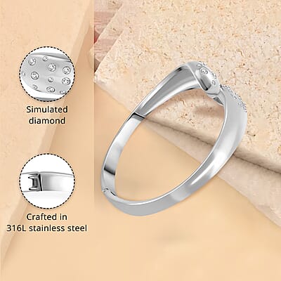 Simulated Diamond Raindrop Bangle Bracelet in Stainless Steel (8.0 In)