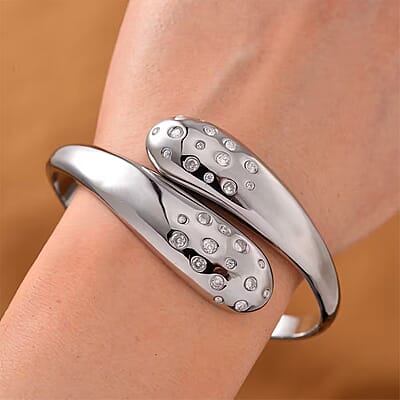 Simulated Diamond Raindrop Bangle Bracelet in Stainless Steel (8.0 In)