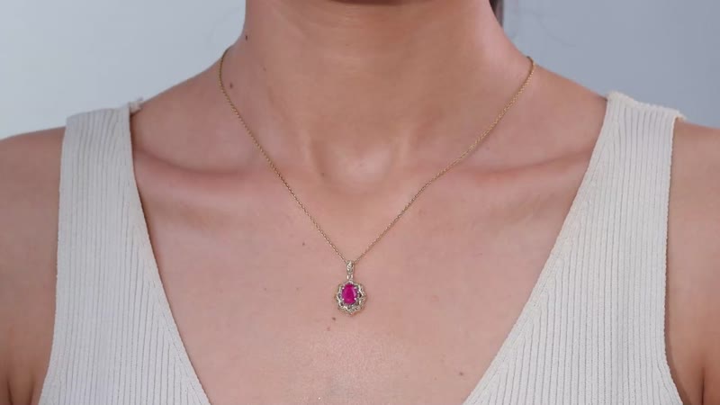 Mirage Collection 10K Yellow Gold Premium Montepuez Ruby and I2 Natural Champagne Diamond Pendant without Chain 1.75 ctw
