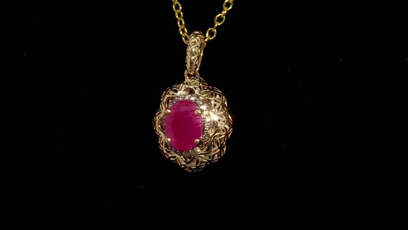 Mirage Collection 10K Yellow Gold Premium Montepuez Ruby and I2 Natural Champagne Diamond Pendant without Chain 1.75 ctw
