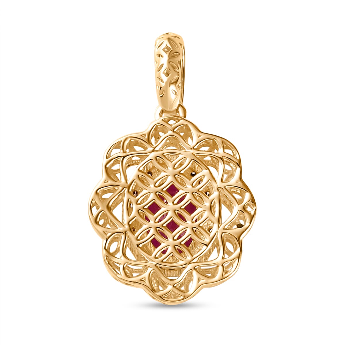 Mirage Collection 10K Yellow Gold Premium Montepuez Ruby and I2 Natural Champagne Diamond Pendant without Chain 1.75 ctw image number 4